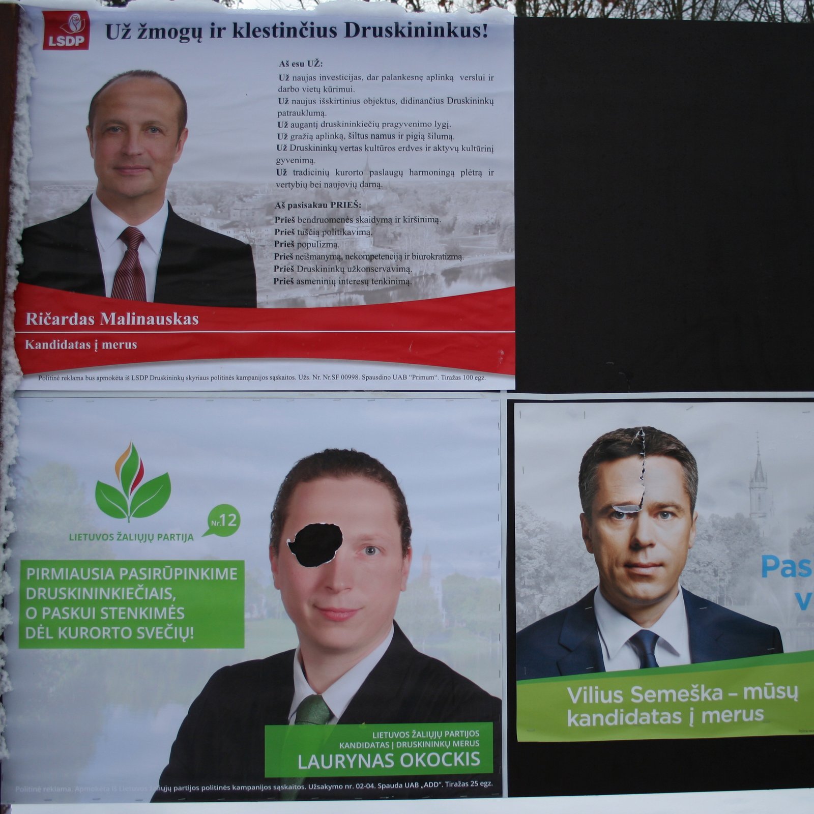 You are currently viewing Druskininkuose niokojami opozicinių partijų kandidatų į merus agitaciniai plakatai